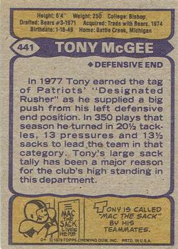 1979 Topps - Cream Colored Back #441 Tony McGee Back