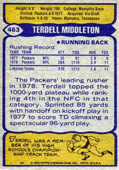 1979 Topps - Cream Colored Back #463 Terdell Middleton Back