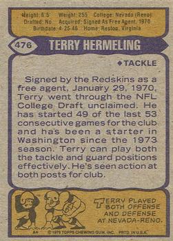 1979 Topps - Cream Colored Back #476 Terry Hermeling Back