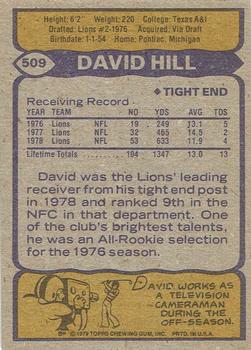 1979 Topps - Cream Colored Back #509 David Hill Back