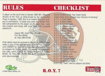 1994 Classic NFL Draft - Rookie of the Year Sweepstakes #R.O.Y.7 Greg Hill Back