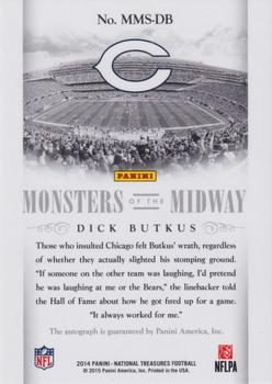 2014 Panini National Treasures - Monsters of the Midway Signatures #MMS-DB Dick Butkus Back