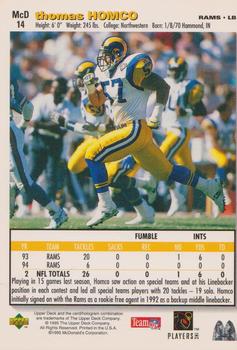 1995 Upper Deck McDonald's St. Louis Rams #MCD14 Thomas Homco Back