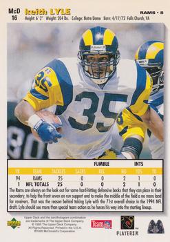 1995 Upper Deck McDonald's St. Louis Rams #MCD16 Keith Lyle Back