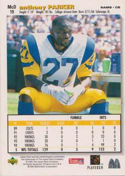 1995 Upper Deck McDonald's St. Louis Rams #MCD19 Anthony Parker Back