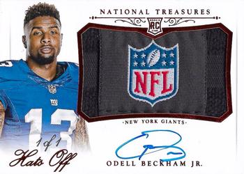 2014 Panini National Treasures - Rookie Hats Off Signatures NFL Shield Laundry Tag #HO-OB Odell Beckham Jr. Front