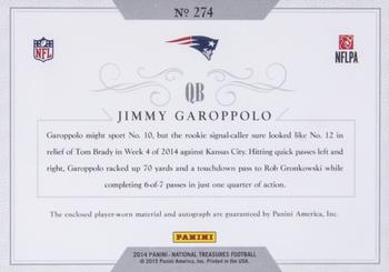 2014 Panini National Treasures - Rookie (RPS) Century Materials Signatures Numbers #274 Jimmy Garoppolo Back