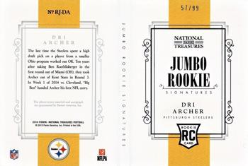 2014 Panini National Treasures - Rookie Jumbo Prime Signatures Booklet Vertical Variations #22 Dri Archer Back