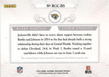 2014 Panini National Treasures - Rookie NFL Gear Combo Player Materials #RGC-BS Blake Bortles / Storm Johnson Back
