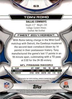 2015 Finest - Black Refractor #63 Tony Romo Back