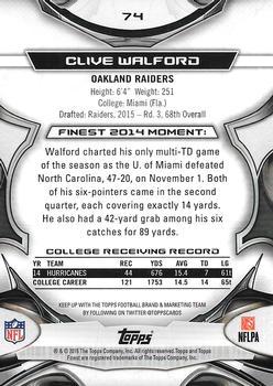 2015 Finest - Black Refractor #74 Clive Walford Back