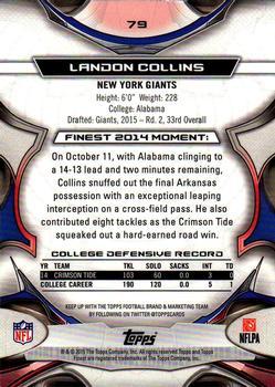 2015 Finest - Black Refractor #79 Landon Collins Back