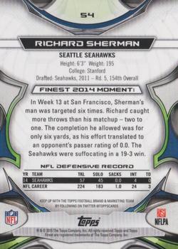 2015 Finest - Red Refractor #54 Richard Sherman Back
