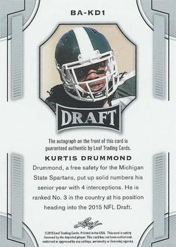 2015 Leaf Draft - Autographs Gold #BA-KD1 Kurtis Drummond Back