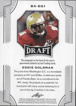 2015 Leaf Draft - Autographs Gold #BA-EG1 Eddie Goldman Back