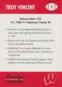 1992 Wisconsin Badgers Program Cards #1 Troy Vincent Back