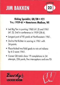 1992 Wisconsin Badgers Program Cards #22 Jim Bakken Back