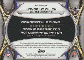 2015 Finest - Rookie Patch Autographs Blue Refractors #RRAP-JAL Javorius Allen Back