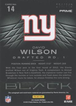2012 Panini Black - Rookie Signature Materials Prime #14 David Wilson Back