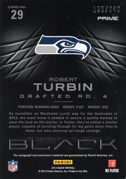 2012 Panini Black - Rookie Signature Materials Prime #29 Robert Turbin Back