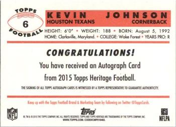 2015 Topps Heritage - Autographs #6 Kevin Johnson Back