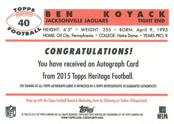 2015 Topps Heritage - Autographs #40 Ben Koyack Back