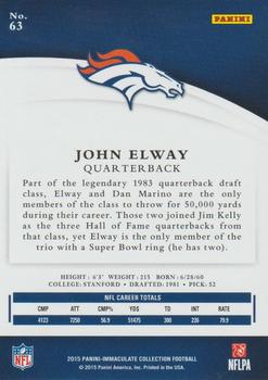 2015 Panini Immaculate Collection - Gold #63 John Elway Back
