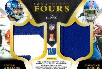 2015 Panini Immaculate Collection - Immaculate Four Patches #I4-NYG Andre Williams / Dwayne Harris / Eli Manning / Odell Beckham Jr. Back