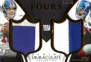 2015 Panini Immaculate Collection - Immaculate Four Patches #I4-NYG Andre Williams / Dwayne Harris / Eli Manning / Odell Beckham Jr. Front