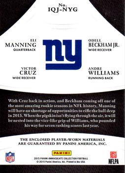 2015 Panini Immaculate Collection - Immaculate Quads Jersey #IQJ-NYG Eli Manning / Odell Beckham Jr / Victor Cruz / Andre Williams Back