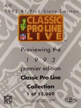 1993 Classic - Pro Line Previews #4 Steve Emtman Back