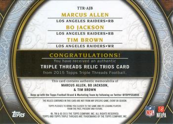 2015 Topps Triple Threads - Relics Trios #TTR-AJB Marcus Allen / Bo Jackson / Tim Brown Back