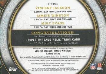2015 Topps Triple Threads - Relics Trios Sapphire #TTR-JWE Jameis Winston / Mike Evans / Vincent Jackson Back