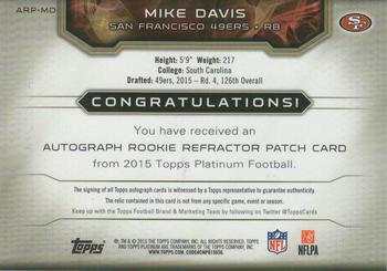 2015 Topps Platinum - Autographed Rookie Refractor Patches #ARP-MD Mike Davis Back
