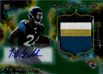 2015 Topps Platinum - Autographed Rookie Refractor Patches Green Refractor #ARP-TY T.J. Yeldon Front