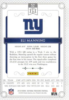 2015 Panini National Treasures #52 Eli Manning Back
