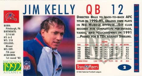 1992 GameDay Atlanta National Convention #2 Jim Kelly Back