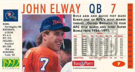 1992 GameDay Atlanta National Convention #7 John Elway Back