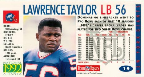 1992 GameDay Atlanta National Convention #19 Lawrence Taylor Back