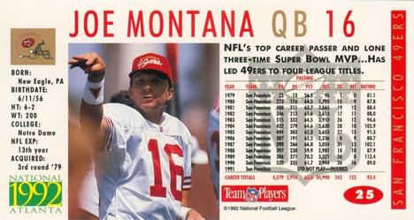 1992 GameDay Atlanta National Convention #25 Joe Montana Back