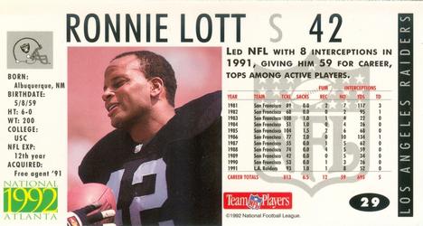 1992 GameDay Atlanta National Convention #29 Ronnie Lott Back