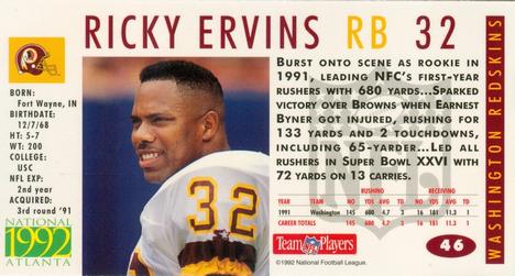 1992 GameDay Atlanta National Convention #46 Ricky Ervins Back