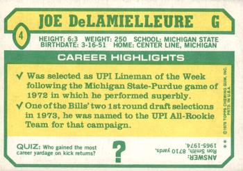 1978 Topps Holsum #4 Joe DeLamielleure Back