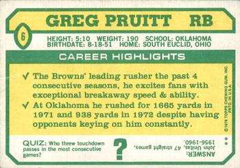 1978 Topps Holsum #6 Greg Pruitt Back