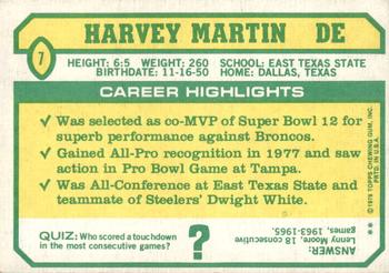 1978 Topps Holsum #7 Harvey Martin Back