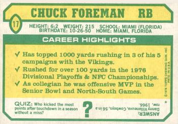 1978 Topps Holsum #17 Chuck Foreman Back