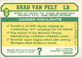 1978 Topps Holsum #22 Brad Van Pelt Back