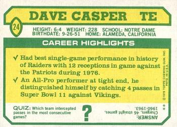 1978 Topps Holsum #24 Dave Casper Back