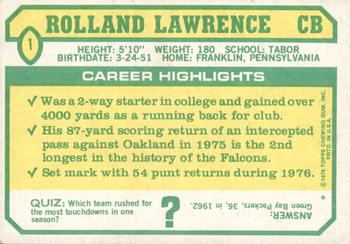 1978 Topps Holsum #1 Rolland Lawrence Back