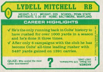 1978 Topps Holsum #3 Lydell Mitchell Back